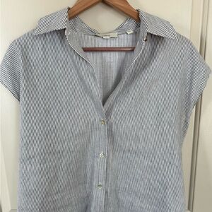 Striped Button-Up Linen Blouse